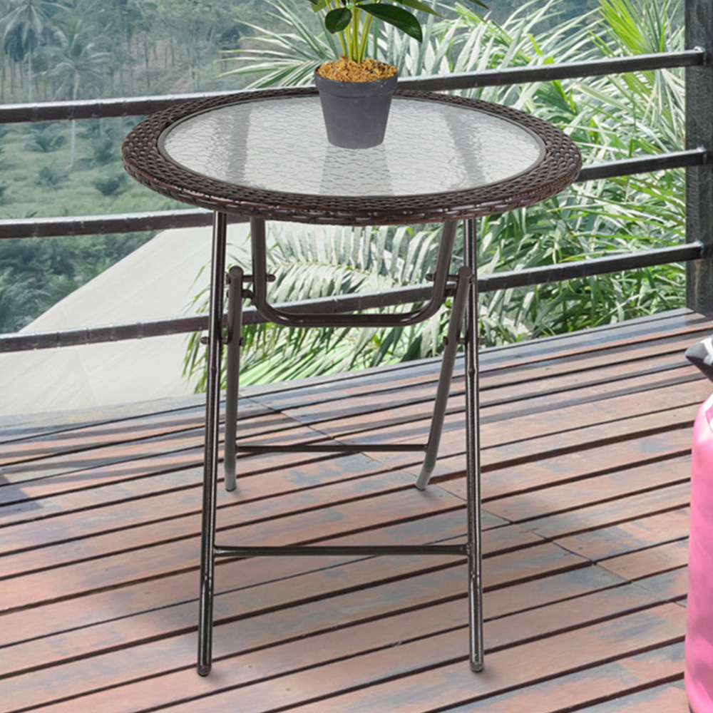 Outsunny Brown Rattan Folding Round Table Image 1