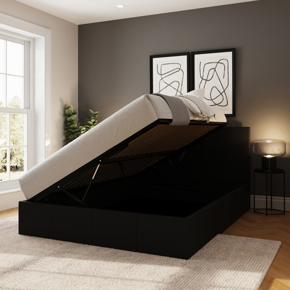 GFW Small Double Black Faux Leather Side Lift Ottoman Bed with Bonnell Mattress Image 6