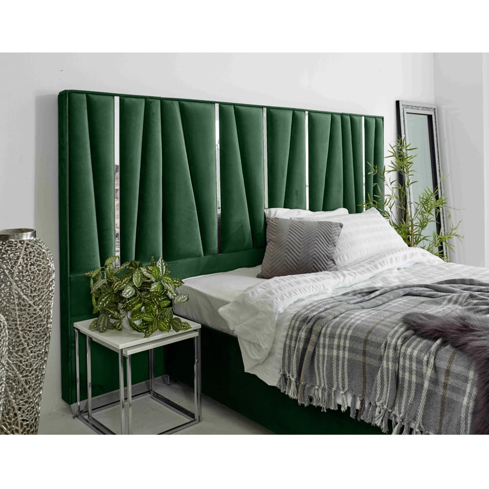 Eleganza Mila Small Double Green Plush Velvet Bed Frame with Lined Headboard Image 2