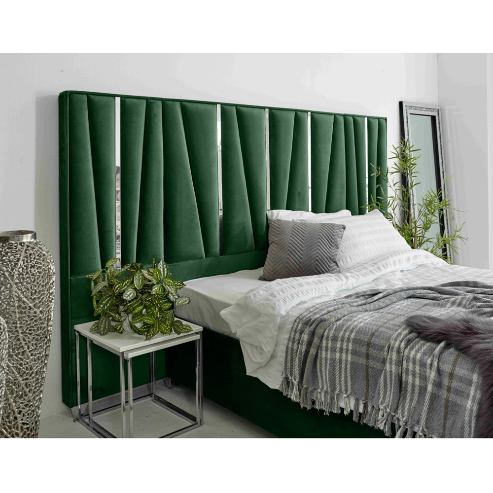 Eleganza Mila King Size Green Plush Velvet Bed Frame with Lined Headboard Image 2