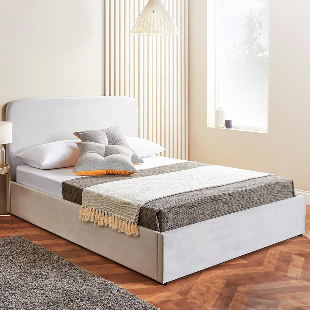 Home Treats King Size Velvet Ottoman Bed with Mattress Image 1