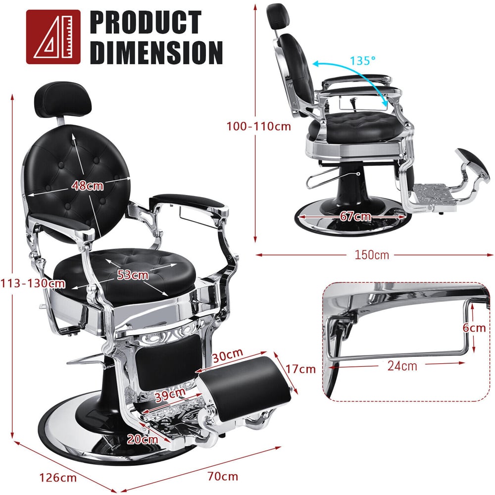 Costway Black Height Adjustable Swivel Vintage Salon Chair Image 8