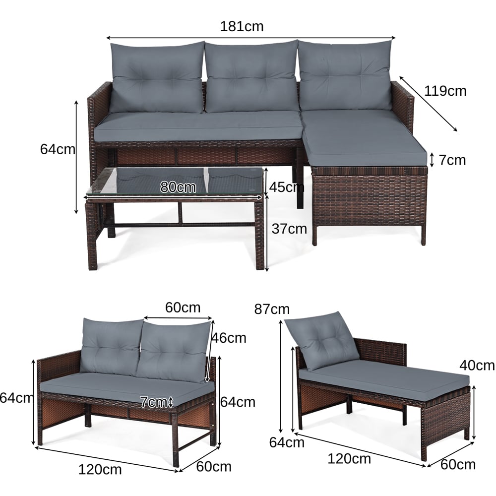 Costway 3 Seater Bistro Set with Cushion Grey Image 9