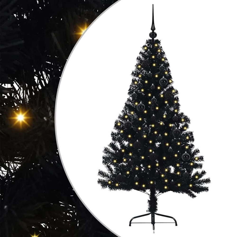 vidaXL Pre-Lit Black Baubles Black Artificial Christmas Tree 5ft Image 2