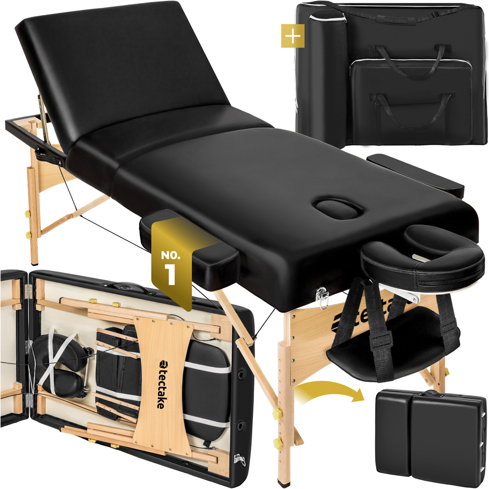 tectake Black 3 Zone Portable Adjustable Massage Table with Headrest Armrests and Carry Bag Image 3