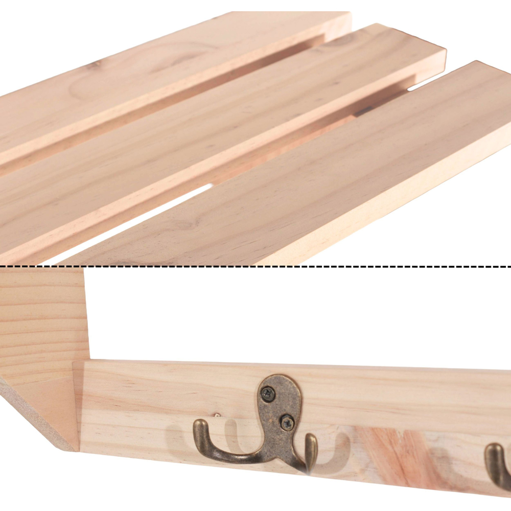 Core Products Single Shelf Solid Pine Pre-Sanded Hat and Coat Shelf Kit with Hooks Image 6