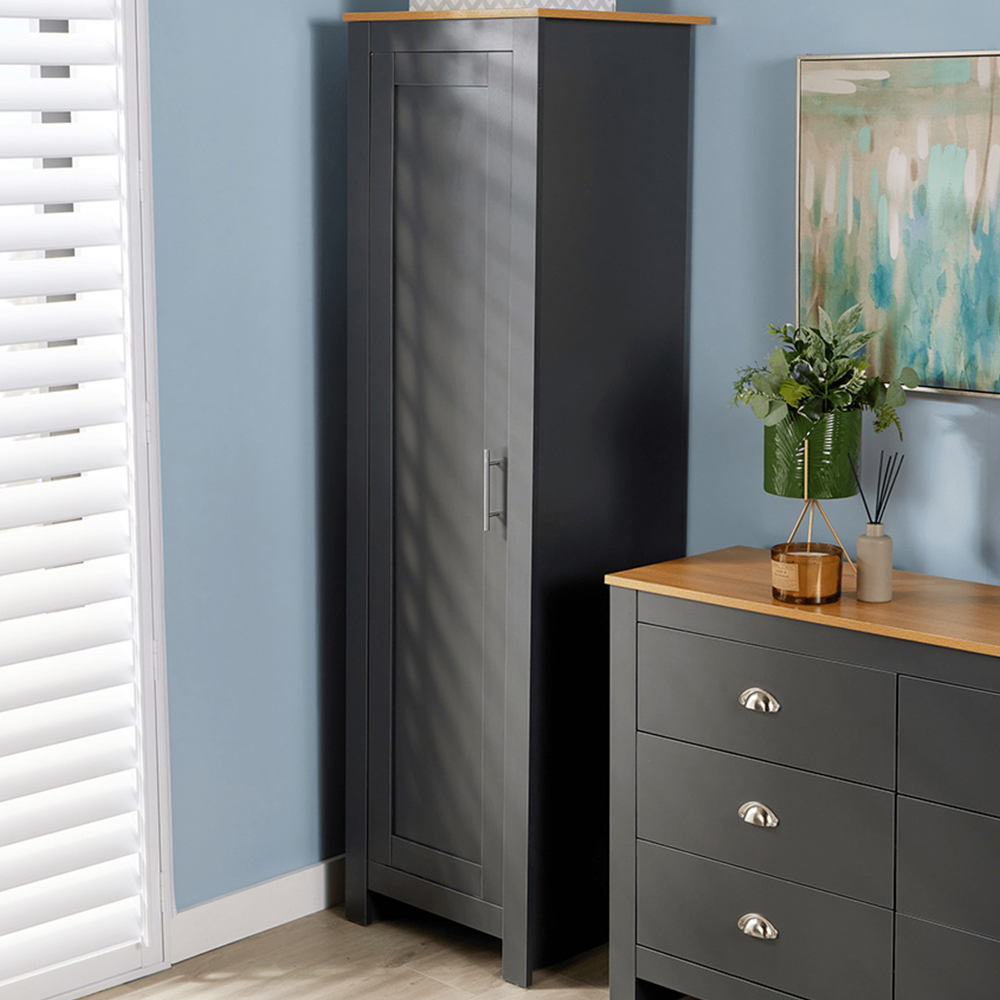 Home Source Camden Single Door Graphite Bedroom Slim Wardrobe Image 1