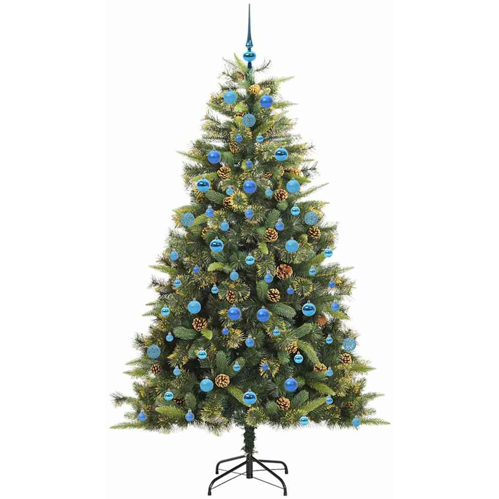 vidaXL Pre-Lit Blue Baubles and Pinecones Green Artificial Christmas Tree 7ft Image 4