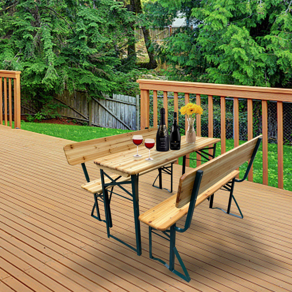 Living and Home 2 Seater Rustic Wooden Outdoor Table and Bench Set Image 5