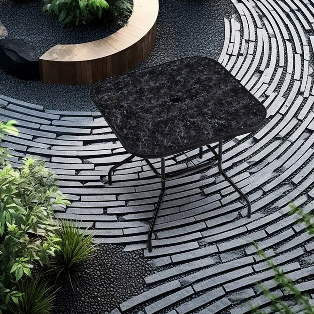 Living and Home Black Tempered Glass Square Marble Coffee Table Image 6