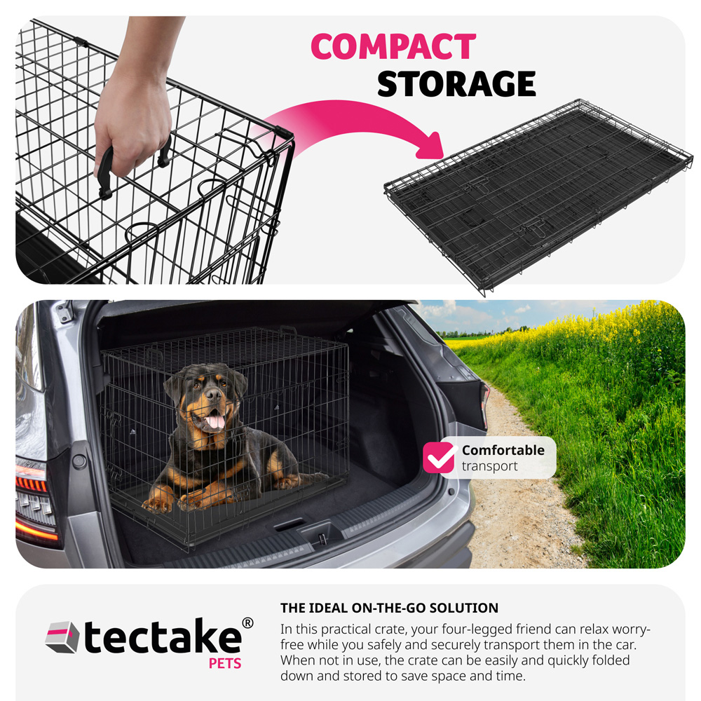 tectake Luna Double Locked Door Foldable Steel Dog Crate 121.5cm Image 3