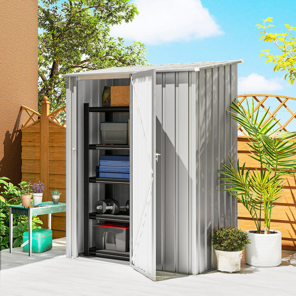 Outsunny 4.5 x 2.8ft Single Door Grey Steel Outdoor Storage Shed Image 2