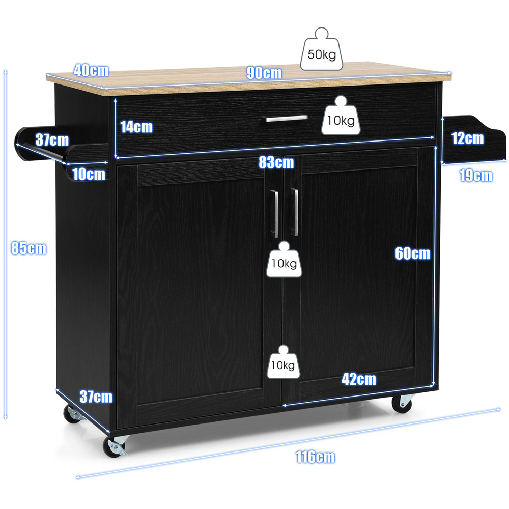 Costway 2 Door Single Drawer Black Kitchen Island Trolley Image 9