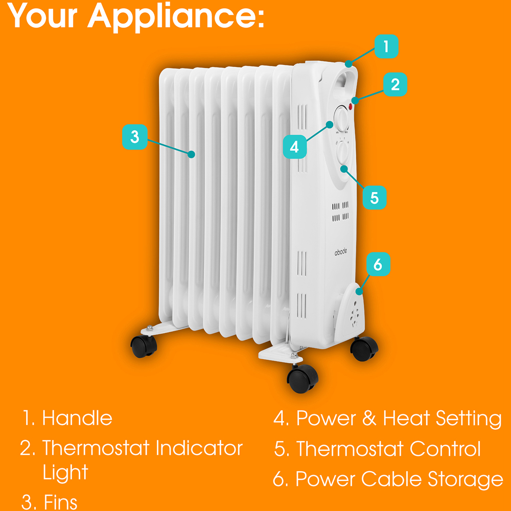 Abode AOFR9003 White 9 Fin 2kW Oil Filled Radiator Image 8