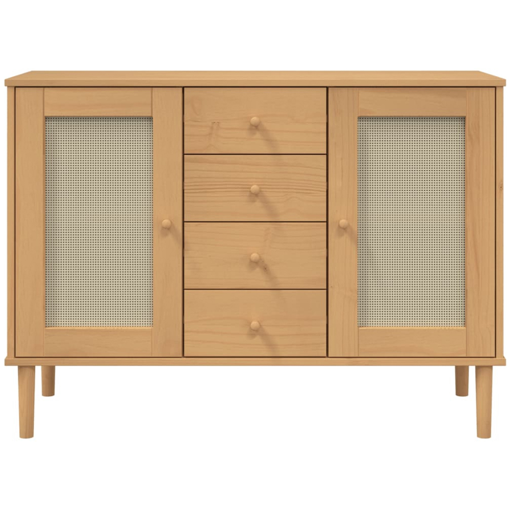 vidaXL Senja 2 Door 4 Drawer Brown Solid Pine Wood Rattan Look Sideboard Image 5