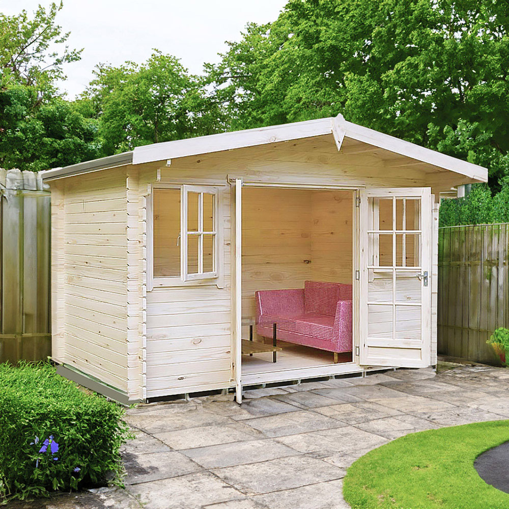 Shire Clipstone 12 x 8ft Double Door Pressure Treated Wooden Log Cabin Image 2