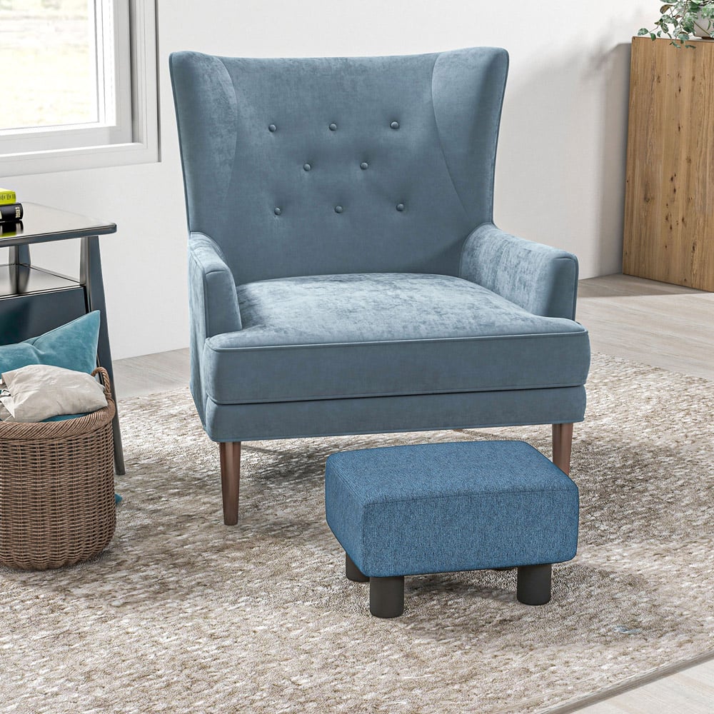 HOMCOM Small Blue Linen Fabric Footstool Image 4
