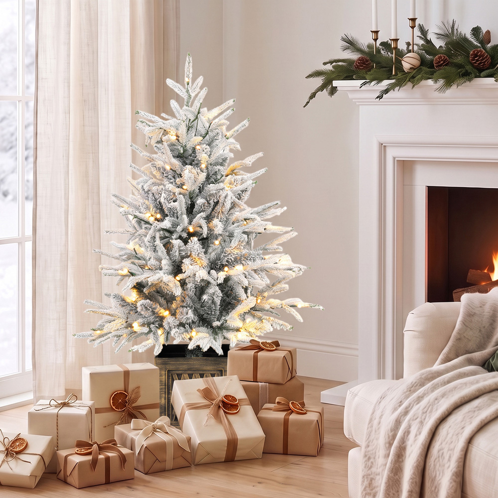 HOMCOM 70 Warm White LED Pre-Lit Green and White Artificial Table Christmas Tree with Stand 3ft Image 6