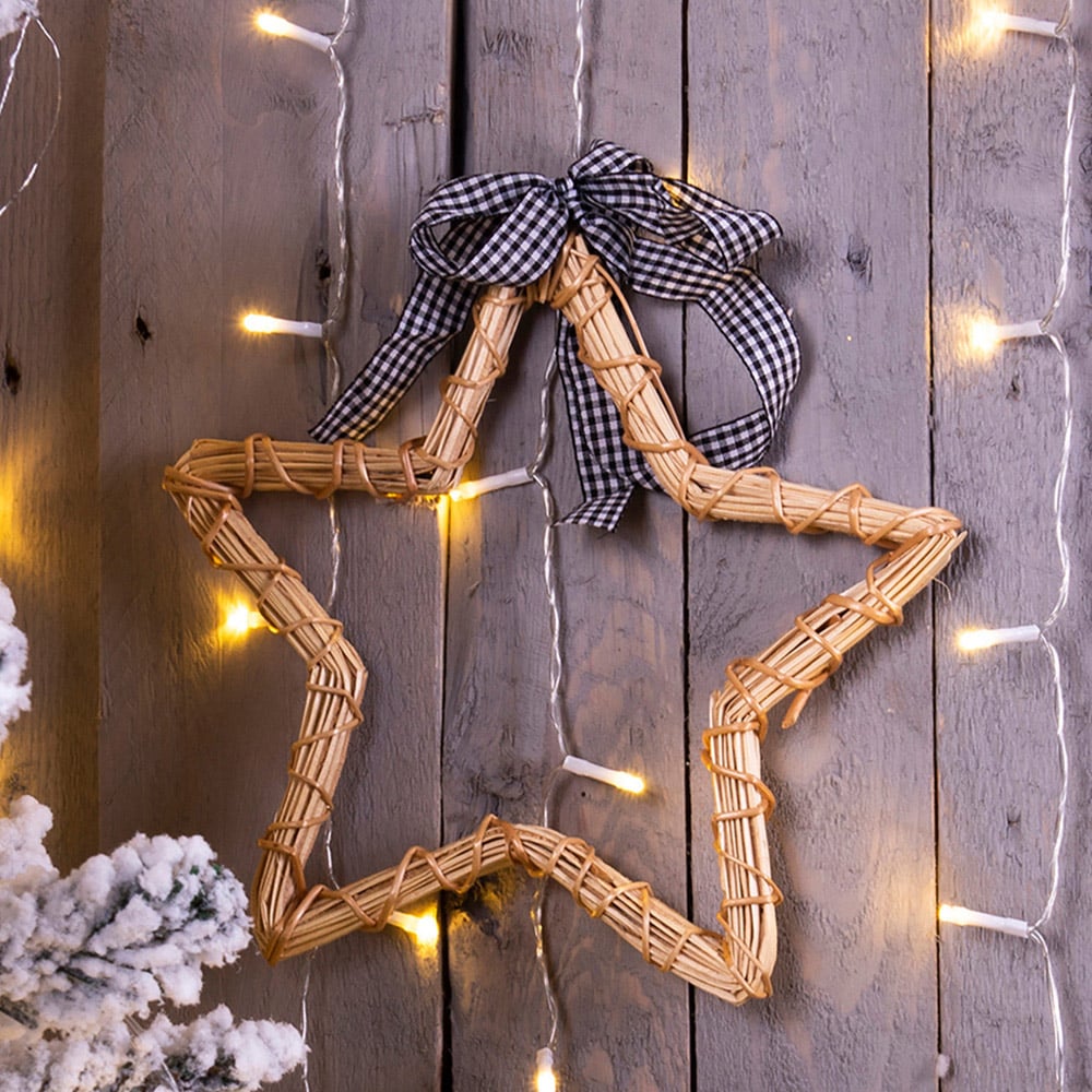 St Helens Natural Wicker Woven Willow Hollow Star Christmas Decoration Image 2