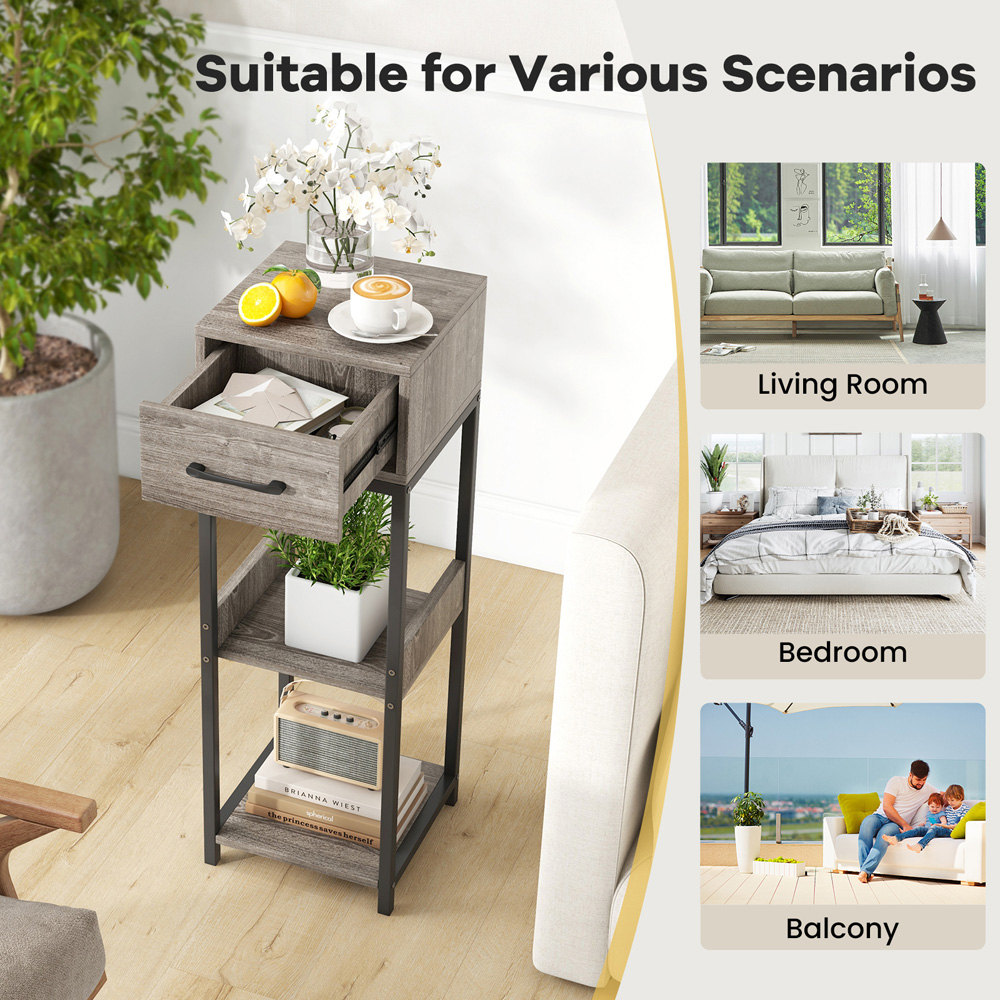 Costway Single Drawer 3 Shelf Grey Indoor Plant Stand Image 7