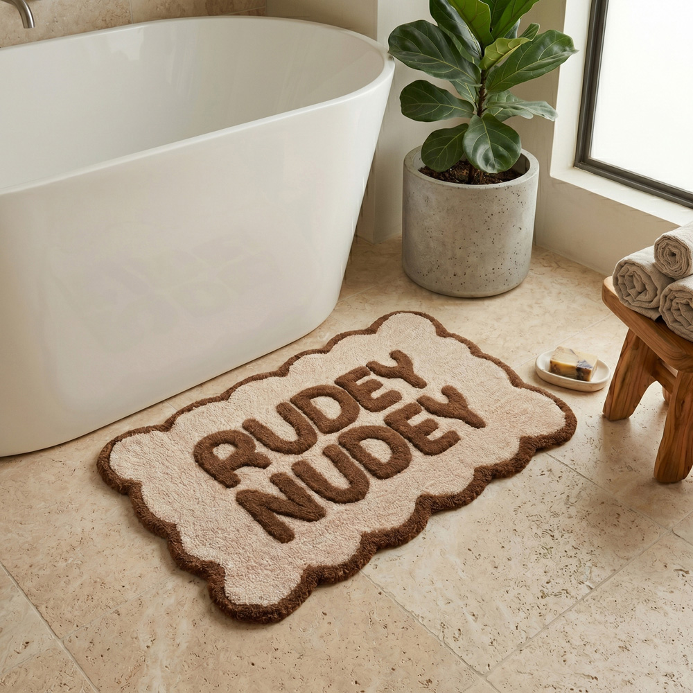 Allure Bath Fashions Chocolate and Cream Rudey Nudey Slogan Scalloped Non-Slip Bath Mat 50 x 80cm Image 5