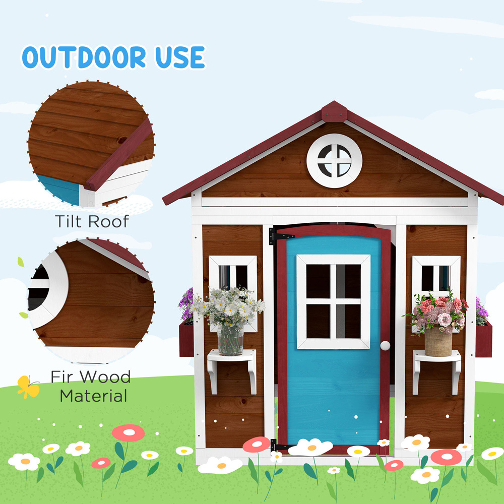 Outsunny Kids Dark Brown Wooden Playhouse 3.7 x 4.1ft Image 5