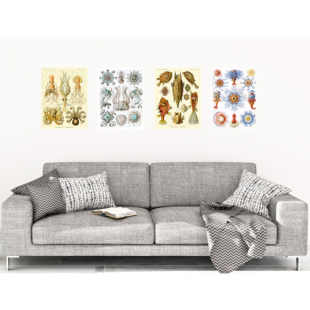 Artery8 Vintage Ernst Haeckel Sea Octopus Wall Art Print 30 x 41cm 4 Pack Image 2