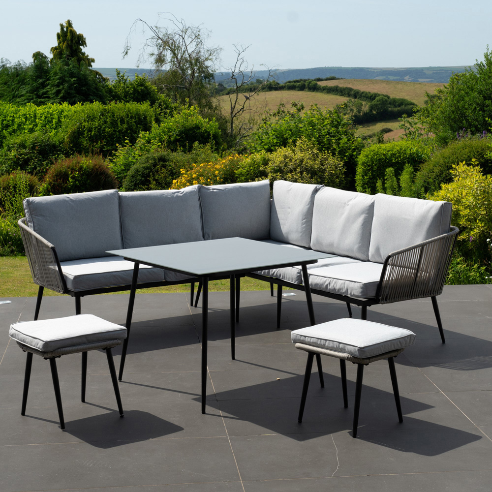 Artemis Home Sartene 6 Seater Light Grey and Black Garden Corner Lounge Set Image 2