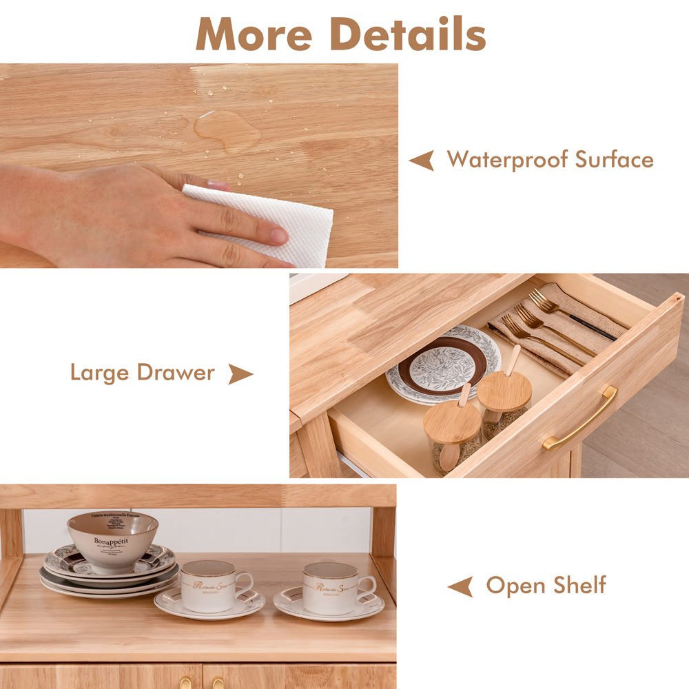 Costway 2 Door Single Drawer Natural Drop Leaf Kitchen Island Trolley Image 8