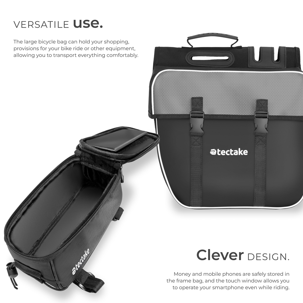 tectake Black Water-Repellent Georg Frame Bicycle Bag Set 8.5 x 18 x 8.5cm Image 3