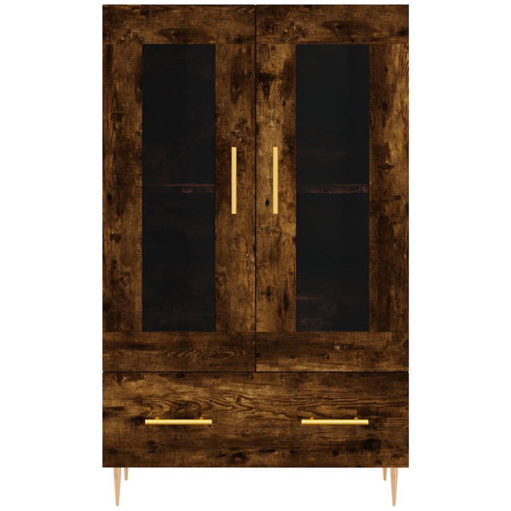 vidaXL 2 Glass Door Single Drawer Smoked Oak Highboard Image 6