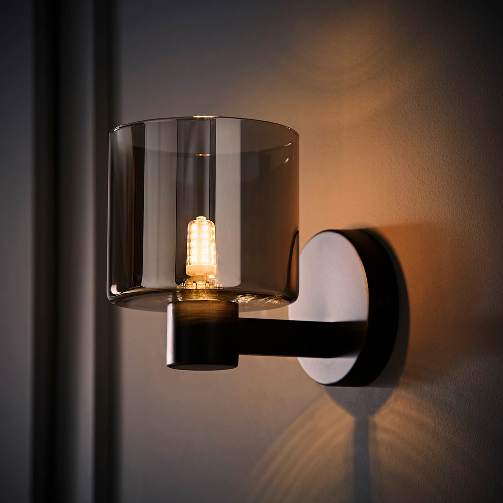 ValueLights Demi Smoked Glass Shade Matte Black Wall Light with Bulb 2 Pack Image 6