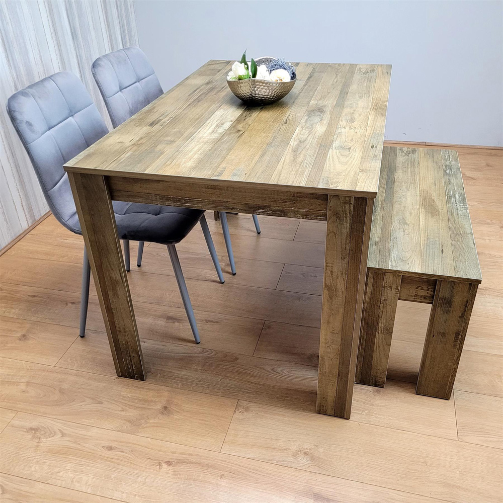 Portland 4 Seater Velvet Rustic Effect Dining Set Grey Image 1