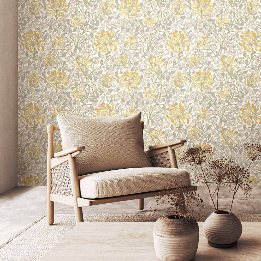 Hoopla Walls Honeysuckle Leaf Trail Warm Grey Non Woven Wallpaper Image 2