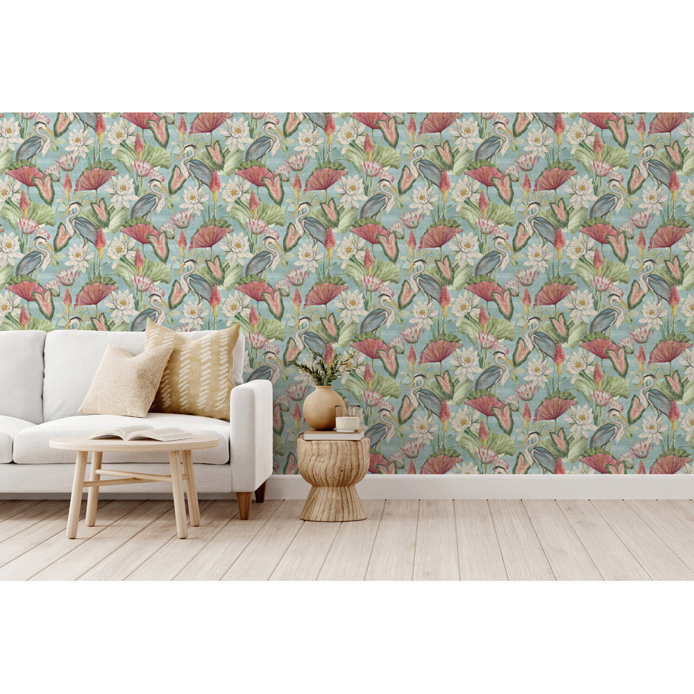 Esselle Home Waterlily Lake Soft Blue Wallpaper Image 5