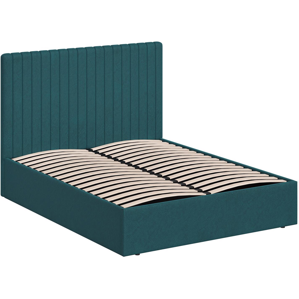 FWStyle Sollom Double Teal Upholstered Lift-Up Ottoman Bed Frame with Ribbed Headboard Image 6