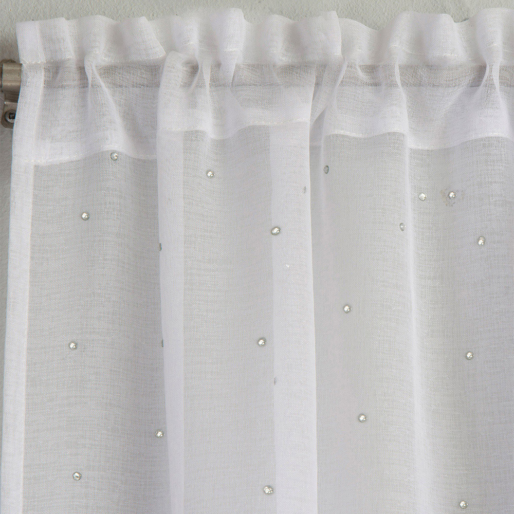 Tyrone Textiles Jewel White Diamante Embellished Rod Pocket Voile Panel Curtains 140 x 229cm Image 2