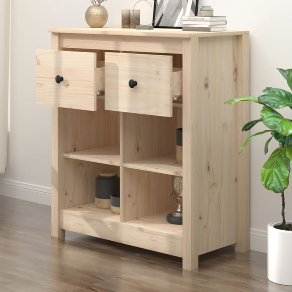 vidaXL 2 Drawer 4 Shelf Natural Pine Wood Sideboard Image 1