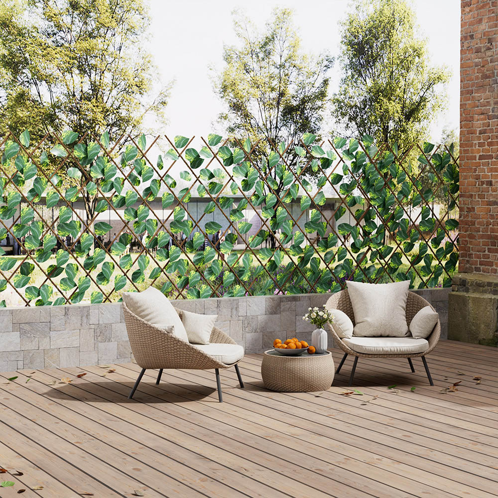 Living and Home 7.2 x 3.1ft Retractable Hedge Panel with Artificial Pothos Leaf Image 1