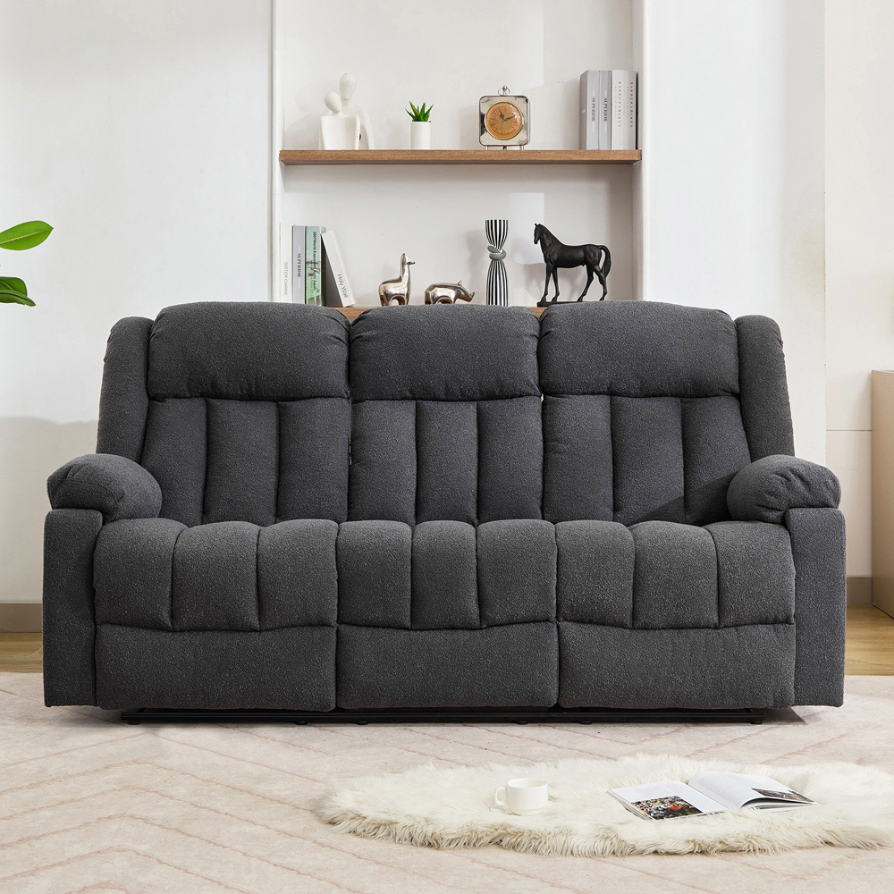 Artemis Home Lovell 3 Seater Dark Grey Boucle Manual Recliner Sofa with Centre Console Image 2