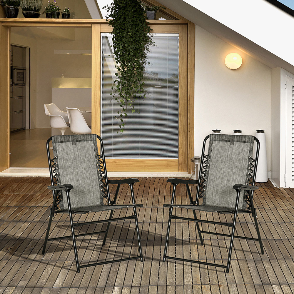 Outsunny Set of 2 Grey Foldable Deck Chair Image 7