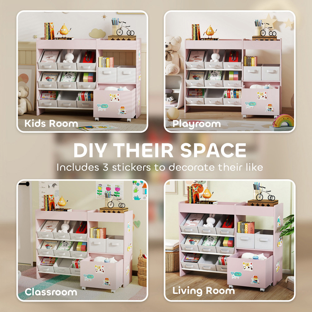 AIYAPLAY 11 Bin Pink Kids Toy Storage Unit with 3 Stickers Image 6