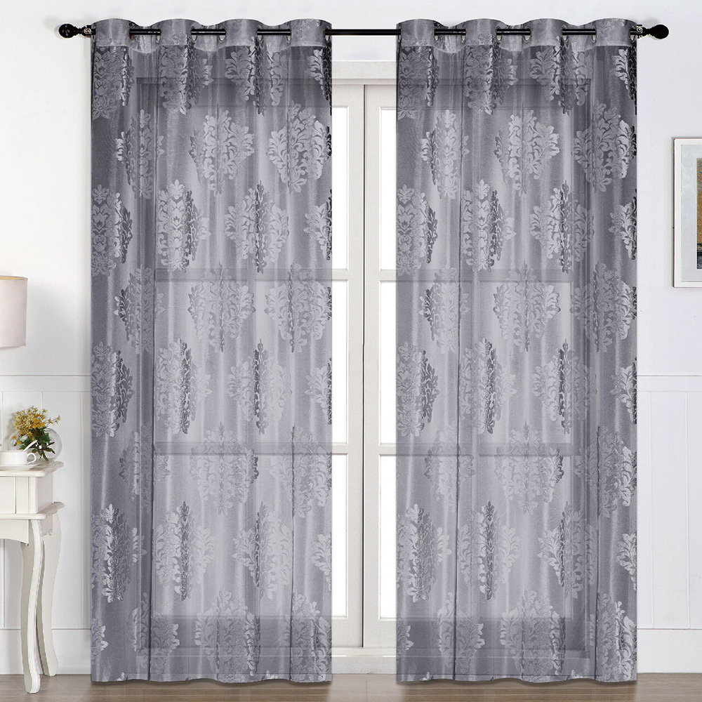 Divante Athelia Jacquard Charcoal Curtain 2 Panels 140 x 240cm Image 1