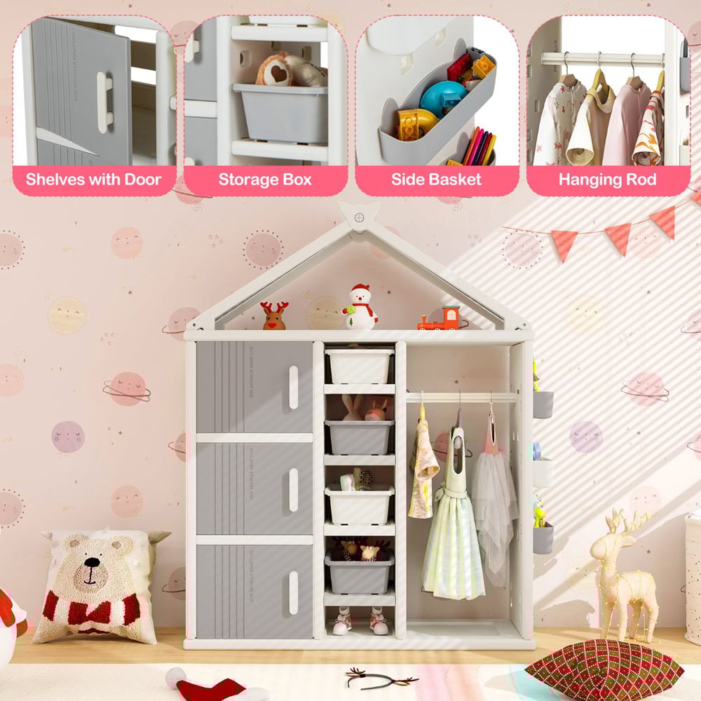 Costway Grey Kids Closet with Storage Bin Image 6