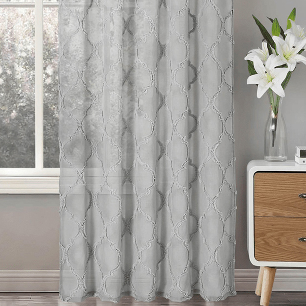 Velosso Tufted Grey Mariella Sheer Voile Panel Curtain 150 x 228cm Image 3