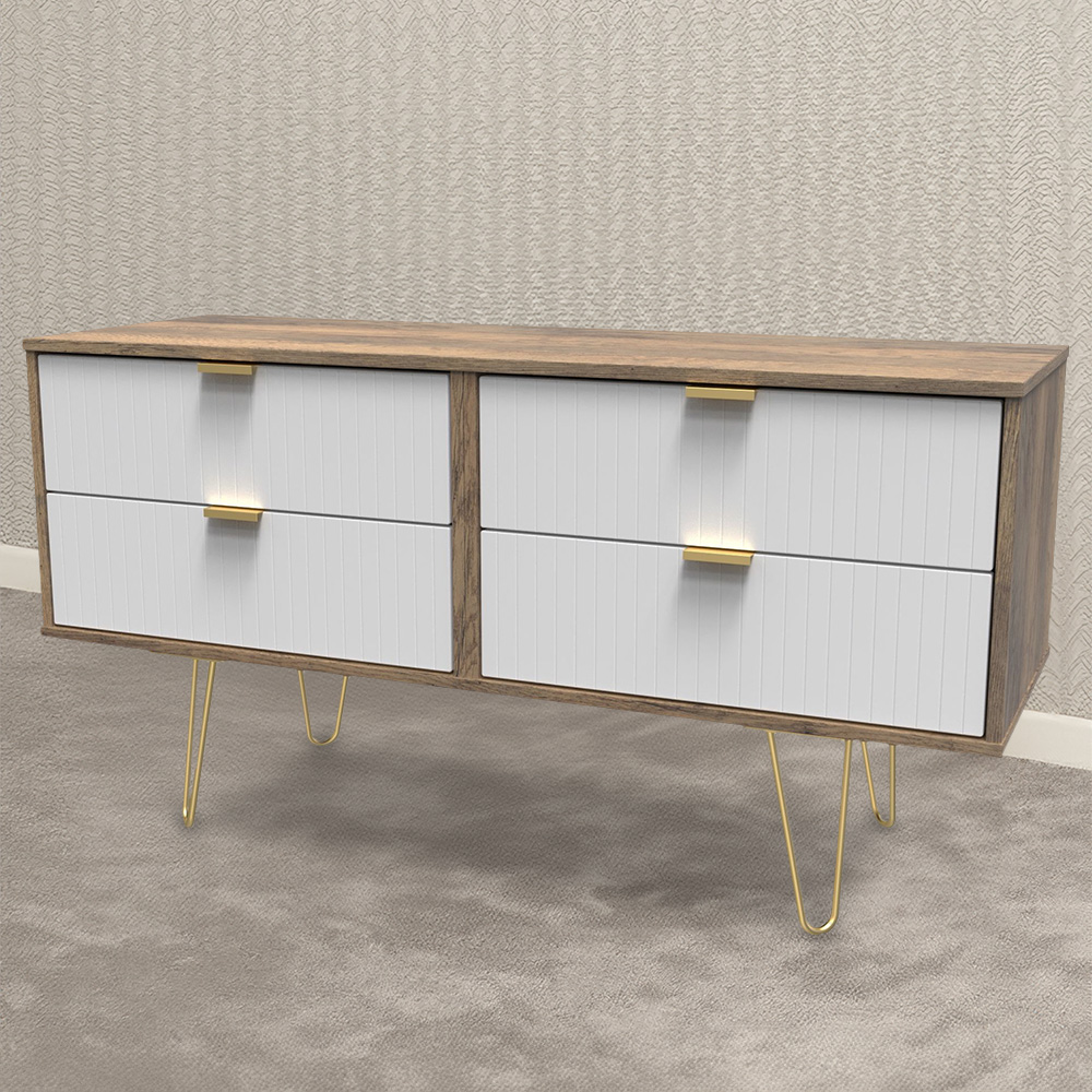 Crowndale 4 Drawer White Matt and Vintage Oak Chest of Drawers Ready Assembled Image 1