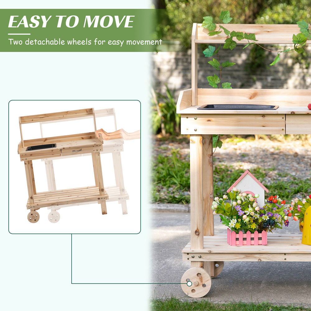 Outsunny Wooden Potting Bench with Wheels Image 7