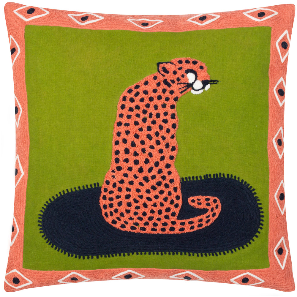 furn. Coral Cheetah Embroidered Cushion Image 1