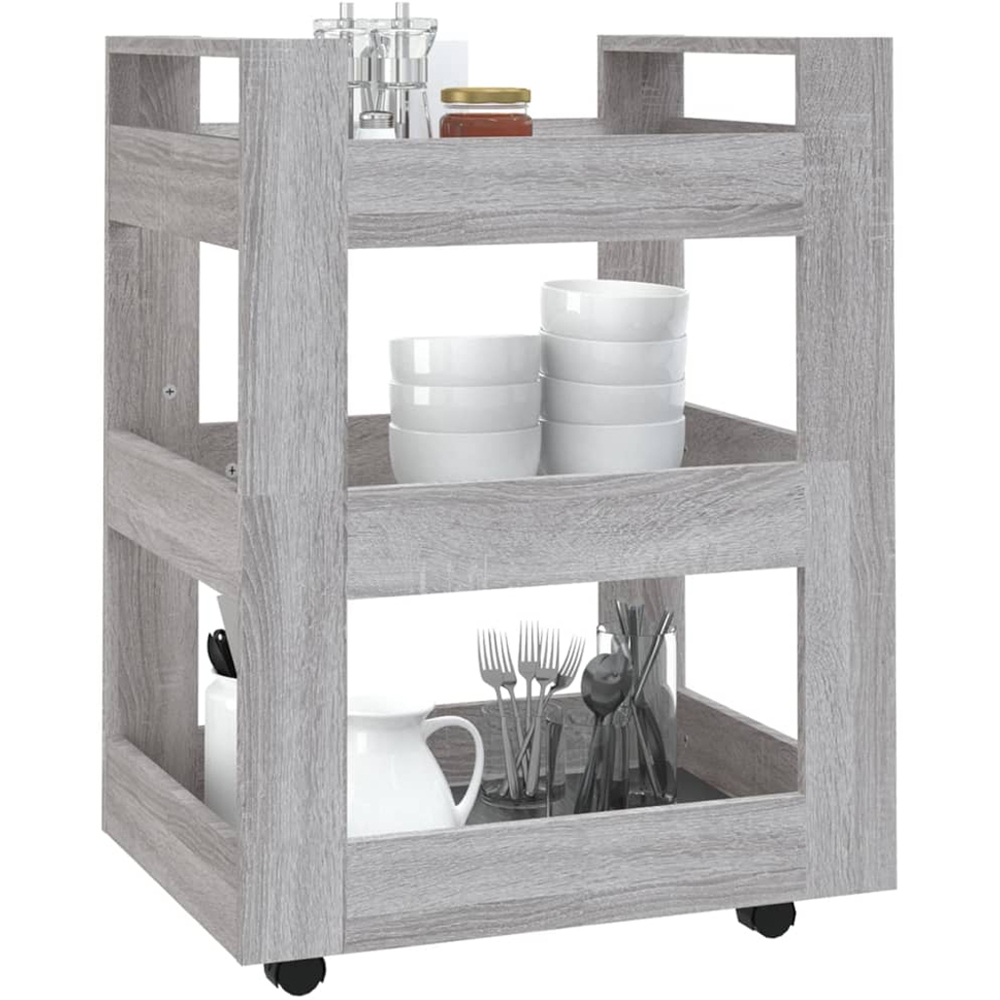 vidaXL 3 Shelf Grey Sonoma Kitchen Trolley Image 4