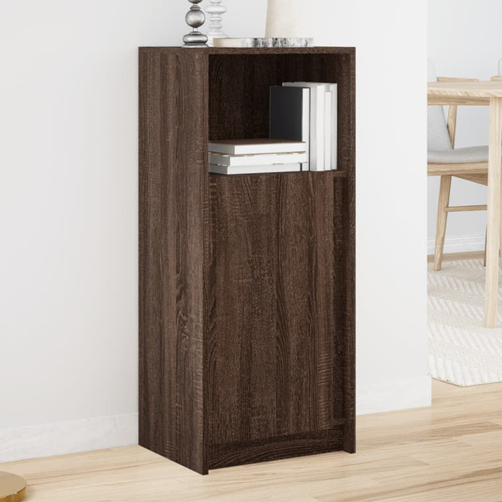 vidaXL Single Door Single Shelf Brown Oak Sideboard with RGB LED Lights Image 1